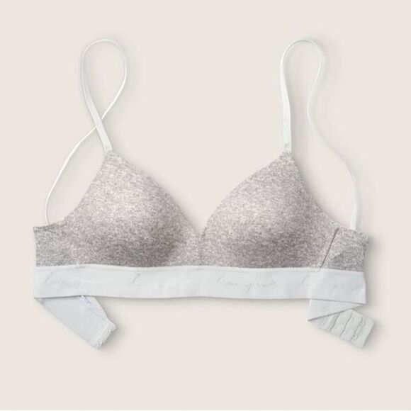 PINK Victoria’s Secret Wear Everywhere Gray Wireless Push Up Bra Size 34DD - Picture 1 of 10
